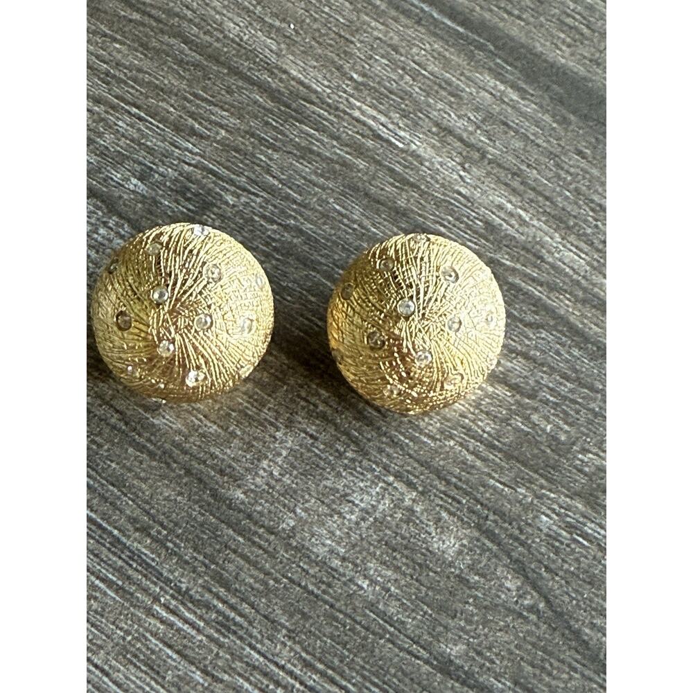 Christian Dior Vintage Round Diamond Gold Tone Earrings